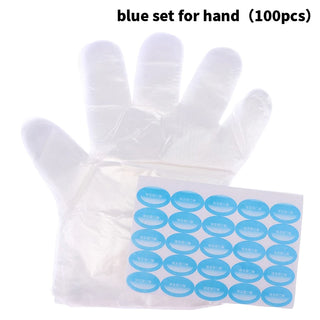 Buy blue-set-for-hand 100Pcs Disposable PE Empty Gloves Foot Covers Transparent Shoes Cover Paraffin Bath Exfoliating Foot &amp; Hand Mask Therapy Bags Se