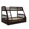 Solid Wood Twin Over Full Bunk Bed With Two Storage Drawers, Espresso