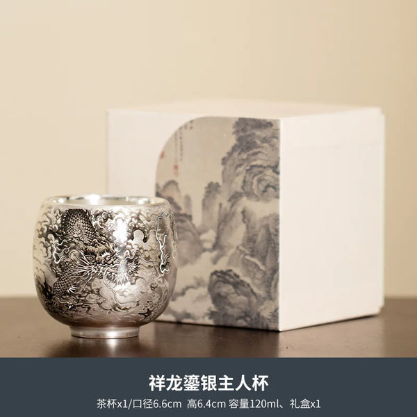 120ml Top Grade Gilded Silver Teacup Chinese Dargon Master Cup Dehua Ceramic Tasting Tea Bowl Personal Chazhan Teaset Drinking