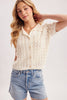 POINTELLE BUTTON DOWN SHIRT KNIT CARDIGAN: IVORY