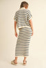 STRIPE PATTERN COLLARED SHORT SLEEVE TOP: NAVY STRIPE