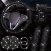 Diamond Set Leather Steering Wheel Cover Rhinestones Steering Wheel Cover With Crystal Breathable Anti-Slip Steering Wheel Protector Diamond Sparkling Car Steering Wheel Protector Vehicle Car Bling Steering Wheel Cover for Women Girls