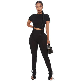 Buy black Women Fashion Trendy Crop Top and Pants Solid Two Piece Set