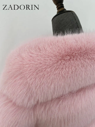 Buy pink ZADORIN New Luxury Vintage Faux Fur Coat Women Winter Warm Fur Coats Streetwear Female Fluffy Faux Fur Jacket Bontjas Dames