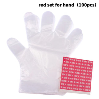 Buy red-set-for-hand 100Pcs Disposable PE Empty Gloves Foot Covers Transparent Shoes Cover Paraffin Bath Exfoliating Foot &amp; Hand Mask Therapy Bags Se