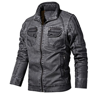 Buy gray Men&#39;s Leather Jackets Winter Fleece Casual Motorcycle Jacket Biker Leather Coats European Windbreaker Genuine Leather Jacket