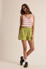 Striped Knit V-Neck Tank Top: Cherry