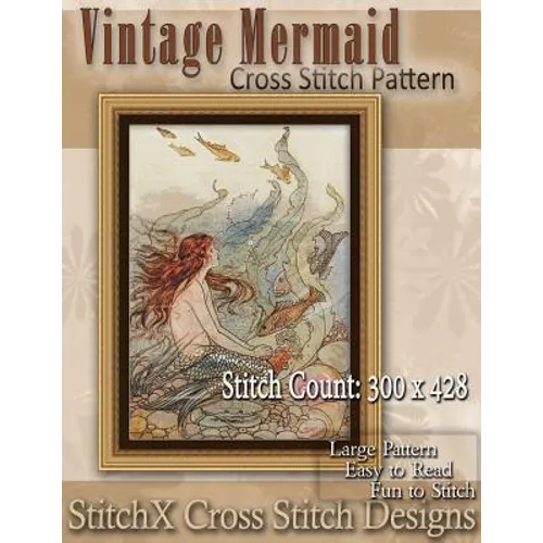 Vintage Mermaid Cross Stitch Pattern - Paperback