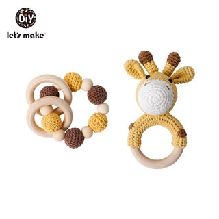 Buy camel Let&#39;s Make Baby Rattles Set Crochet Animal Elk Amigurumi Elephant Baby Teether Wooden Pacifier ChainBPA Free Nursing Rattle Toys