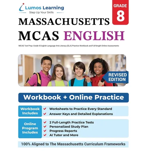 MCAS Test Prep: Grade 8 English Language Arts Literacy (ELA) Practice Workbook and Full-length Online Assessments: Next Generation Massachusetts Compr - Paperback