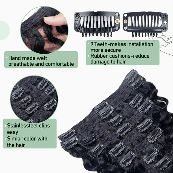 Human Hair Deep Wave Clip in Hair Extensions