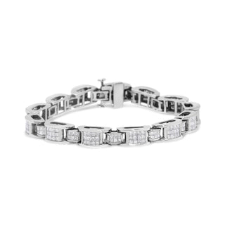 14K White Gold 5.0 Cttw Princess Cut Diamond Invisible Set Alternating Size D Shaped Links Tennis Bracelet (H-I Color, S