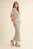 STRIPE PATTERN COLLARED SHORT SLEEVE TOP: NAVY STRIPE