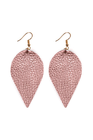 Buy metallic-pink Teardrop Shape Genuine Leather Earrings