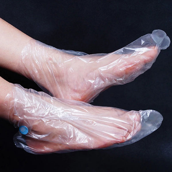 100Pcs Disposable PE Empty Gloves Foot Covers Transparent Shoes Cover Paraffin Bath Exfoliating Foot & Hand Mask Therapy Bags Se