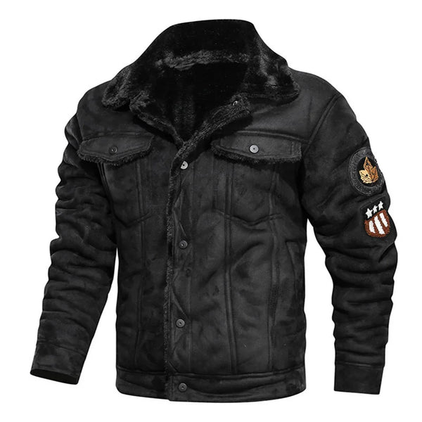 Mens Jackets and Coats Retro Style Suede Leather Jacket Men Leather Motorcycle Jacket Fur Lined Warm Coat Winter Velvet Overcoat