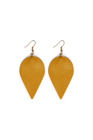 Buy mustard Teardrop Shape Genuine Leather Earrings