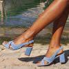 Women's Open-Toe High Heel Sandals | Buckle Strap Minimalist Heels in Red & Blue | Sizes 34–43