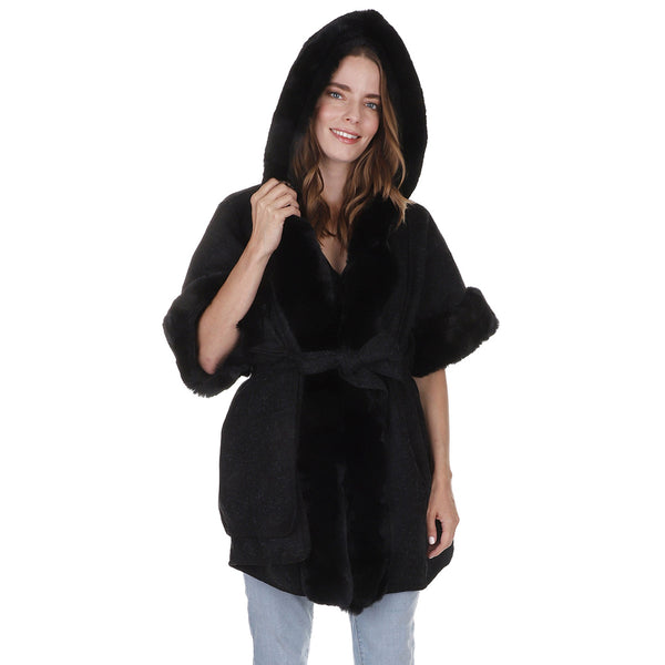 Faux Fur Hoodie Shawl P3802 (1PC)
