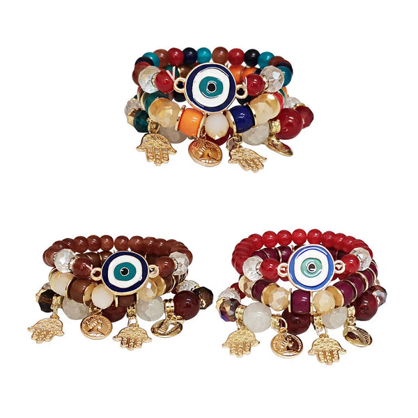 Hamsa N Evil Eye Charm Ball Bracelet BR2521-54 (12PC)