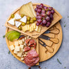 Bamboo Cheese Board and Knife Set - 14 Inch Swiveling Charcuterie Board with Slide-Out Drawer - Cheese Serving Platter, Round Serving Tray