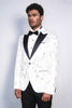 Peak Lapel Slim Fit Gold Patterned White Men Dinner Jacket - Wessi