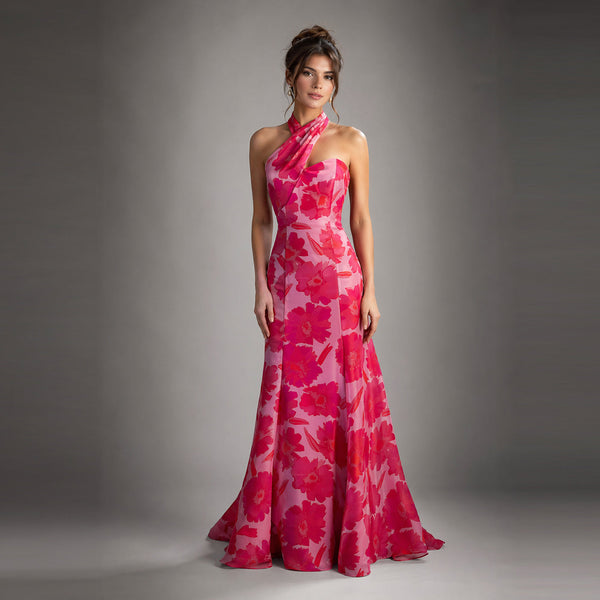 Cenia Signature Floral Halter Gown – Pink Multi