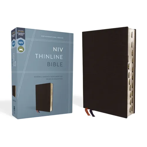 NIV, Thinline Bible, Bonded Leather, Black, Indexed, Red Letter Edition - Bonded Leather