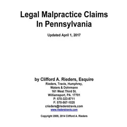 Legal Malpractice Claims In Pennsylvania - Paperback