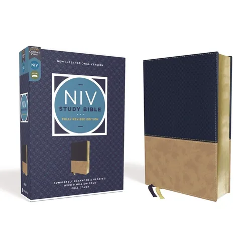 NIV Study Bible, Fully Revised Edition, Leathersoft, Navy/Tan, Red Letter, Comfort Print - Imitation Leather