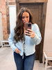 Brushed Front Tie Sweater: Sky
