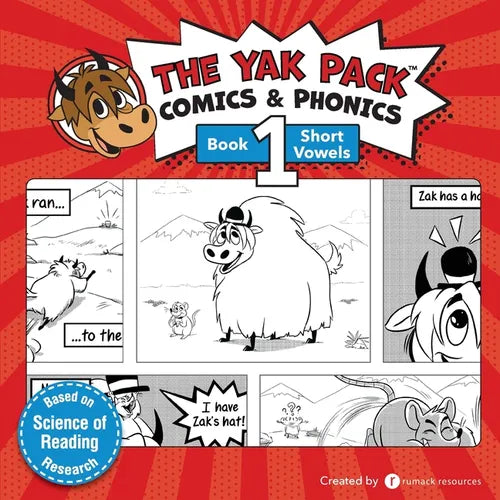 The Yak Pack: Comics & Phonics: Book 1: Learn to read decodable short vowel words - Paperback