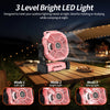 10400mAh 13hrs Rechargeable Automatic Oscillating Camping Fan with LED and Hook