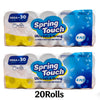 Spring Touch 4-Ply Toilet Paper Ultra Soft Strong Bath Tissue 10/20/30 Rolls Lint-Free