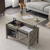 Lift Top Coffee Table 36" Farmhouse Rustic Wood Hidden Storage & Sliding Barn