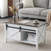 Lift Top Coffee Table 36" Farmhouse Rustic Wood Hidden Storage & Sliding Barn