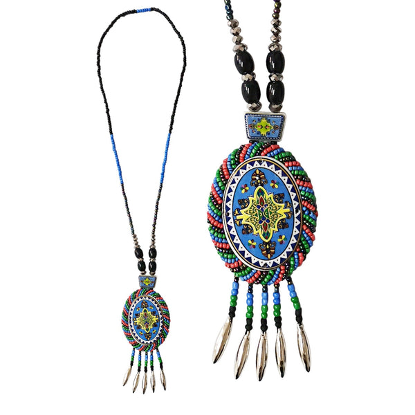 Oval Bead Pendant Boho Long Sweater Necklace NK2505-44 (12PC)