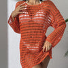 Summer Women Sexy Knitted Hollow Out Cutout out Pullover round Neck Long Sleeves Bikini Swimsuit Blouse