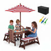 Kids Wooden Picnic Table Set with Umbrella and Sand Boxes