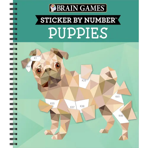 Brain Games - Sticker by Number: Puppies (14 Images to Sticker) - Spiral