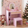 Kids Vanity Table Set with LED Mirror and Stool - Pink