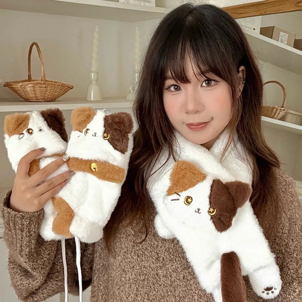 Kawaii Cat Scarf & Gloves