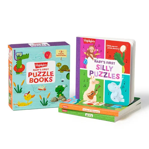 Baby's First Puzzle Books: Set of Interactive Baby Books for Sensory Learning, 3 Play Time Board Books for Babies and Toddlers with Foam Puzzle, Mazes - Hardcover