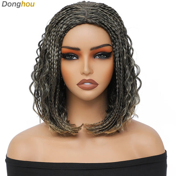 12 Inch Box Braided Wigs Perruque Tresse Africaine Cheap Wigs on Sale Clearance Short Bob Braids Wig With Boho Curly for Women