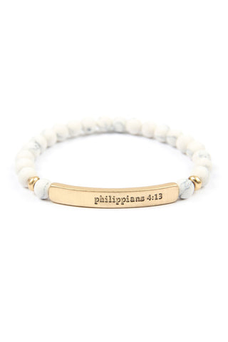 Buy gold-white &quot;Philippians 4:13&quot; Natural Stone Stretch Bracelet