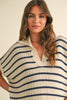 STRIPE PATTERN COLLARED SHORT SLEEVE TOP: NAVY STRIPE