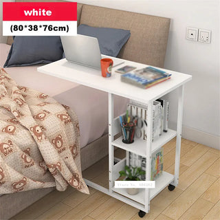 Buy white Pressboard Steel Frame Side Table Simple Lazy Movable Notebook Computer Table Small 2-Layer Mobile Laptop Desk With Pulley