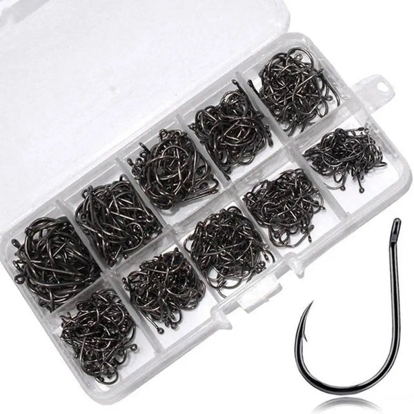 100pcs/Box Fishing Hooks Set With Fishing Tackle Box Saltwater Fresh Water High Carbon Steel Carp Fishhook Fishing Accessories