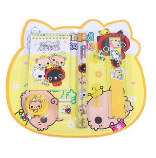 Buy yellow 1 Set Cute Cartoon Kindergarten Kids Pencil Ruler Eraser Sharpener Small Notebook Stationery Set Birthday Gift for Children