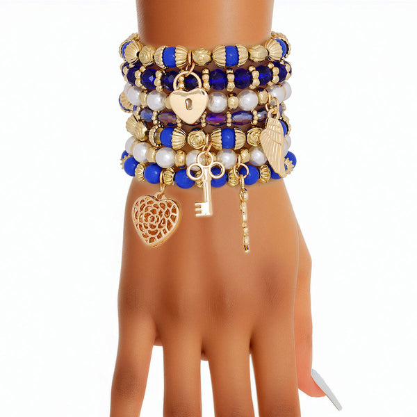 Women’s Pearl Bead Bracelet Blue and White Stylish Jewelry Accessory